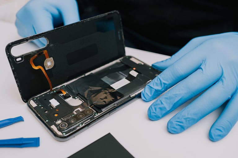 Technician replacing phone battery